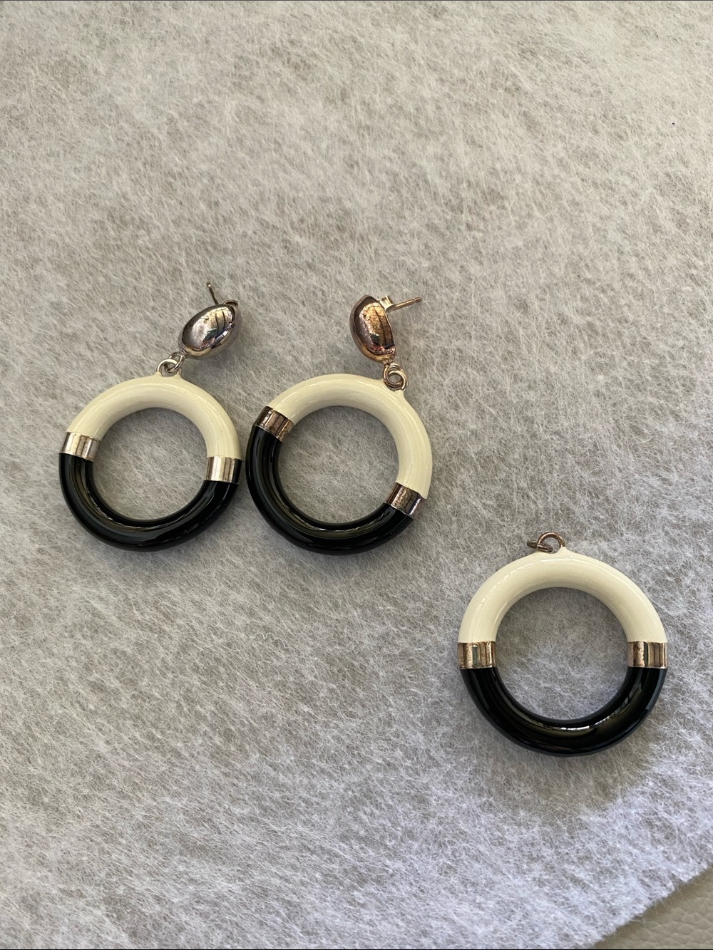 Two-Tone Black and White Hoop Drop Earrings 925 and pendant